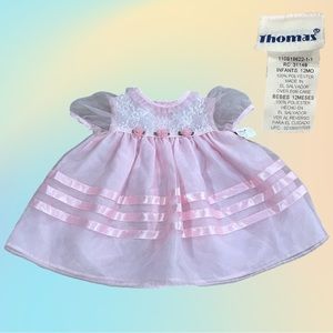 NWT VTG 90's/Y2K THOMAS Short Sleeve Pink Dress with Rosettes Size 12 Months